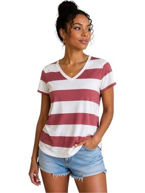Old Navy Everywear Striped V-Neck Tee Cotton Women’s XL Nautical Casual